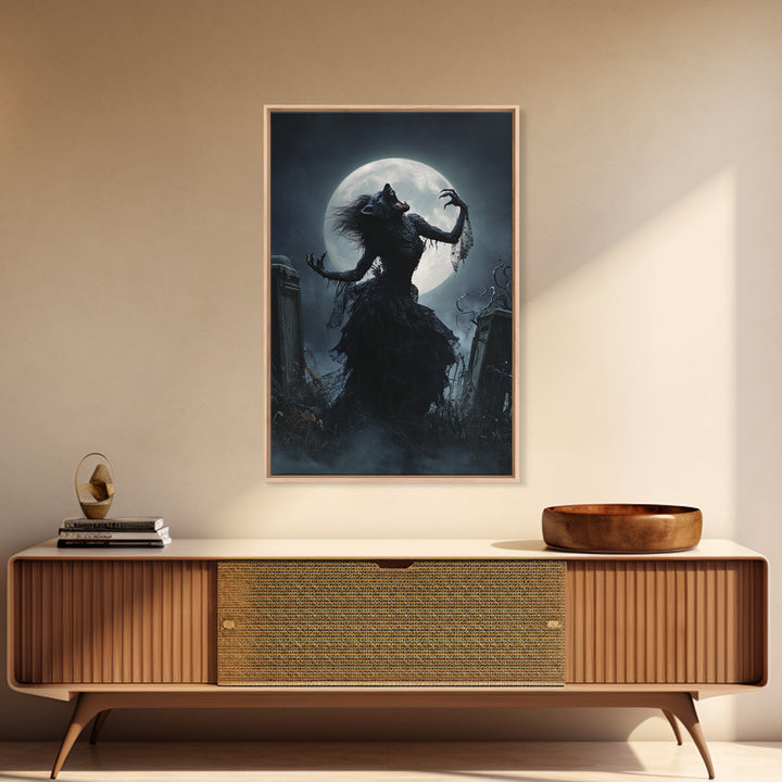 The Widow Wolf Of Briar Moon, Vertical Wall Art, Macabre Wall Art, Framed Canvas Print, Halloween Wall Decor, Gothic Home Decor