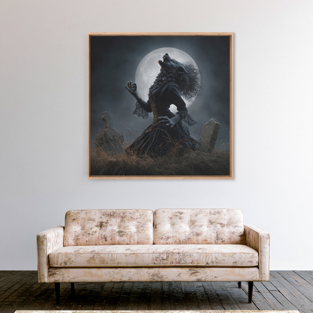 The Widow Wolf Of Briar Moon, Square Wall Art, Gothic Horror Wall Art, Framed Canvas Print, Halloween Wall Decor, Gothic Home Decor