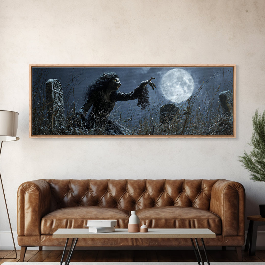 The Widow Wolf Of Briar Moon, Extra Wide Wall Art, Gothic Horror Wall Art, Framed Canvas Print, Halloween Wall Decor, Gothic Home Decor