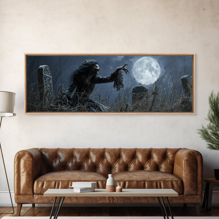 The Widow Wolf Of Briar Moon, Extra Wide Wall Art, Gothic Horror Wall Art, Framed Canvas Print, Halloween Wall Decor, Gothic Home Decor