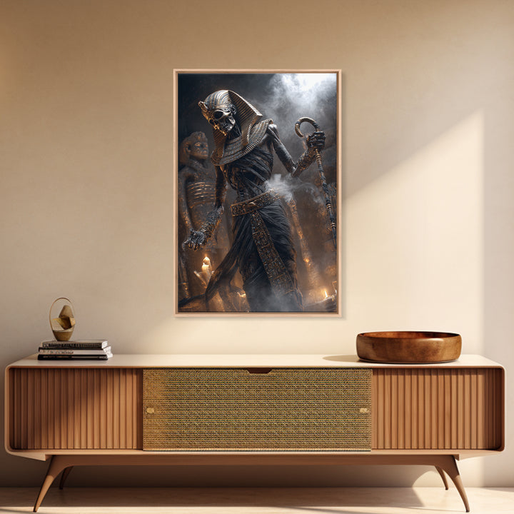The Pharaoh Of Dustbound Silence, Vertical Wall Art, Haunted Gothic Art, Framed Canvas Print, Halloween Wall Decor, Gothic Home Decor