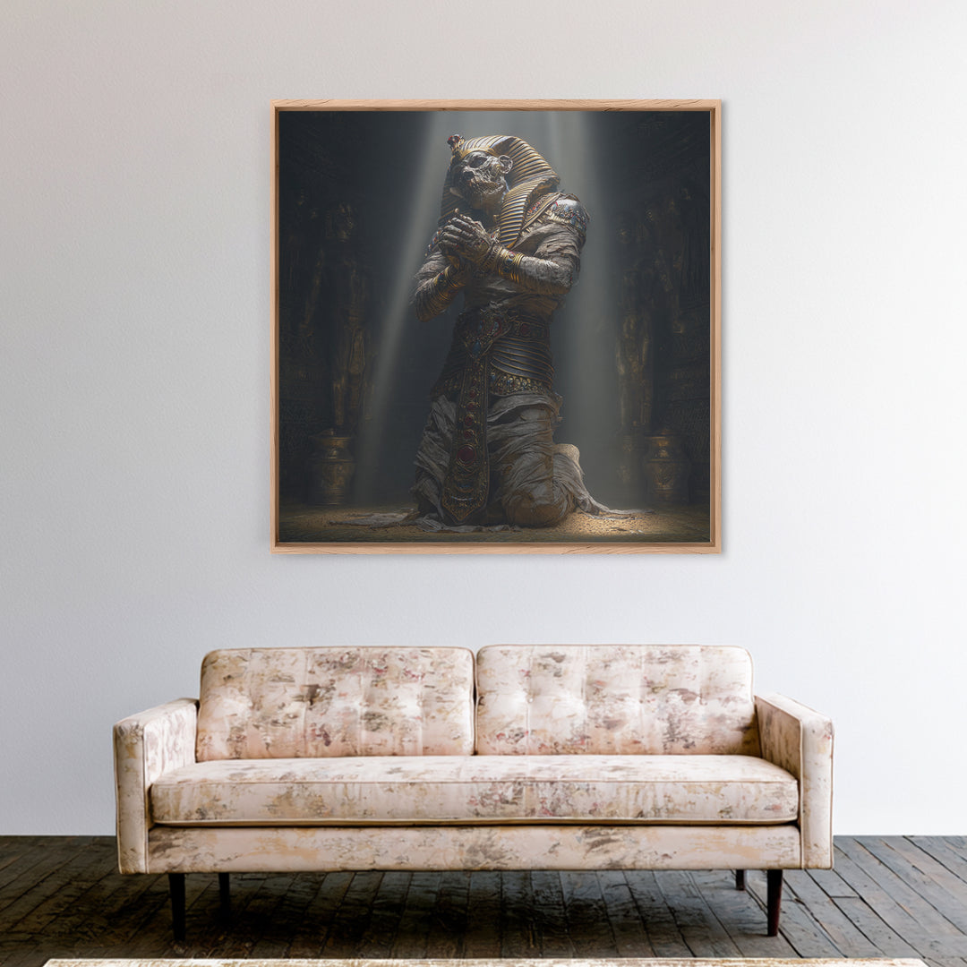 The Pharaoh Of Dustbound Silence, Square Wall Art, Gothic Horror Wall Art, Framed Canvas Print, Halloween Wall Decor, Gothic Home Decor
