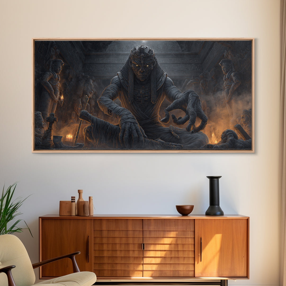 The Pharaoh Of Dustbound Silence, Wide Panoramic Art, Dark Halloween Decor, Canvas Print, Halloween Wall Decor, Gothic Home Decor