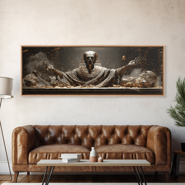 The Pharaoh Of Dustbound Silence, Extra Wide Wall Art, Dark Fantasy Wall Art, Canvas Print, Halloween Wall Decor, Gothic Home Decor