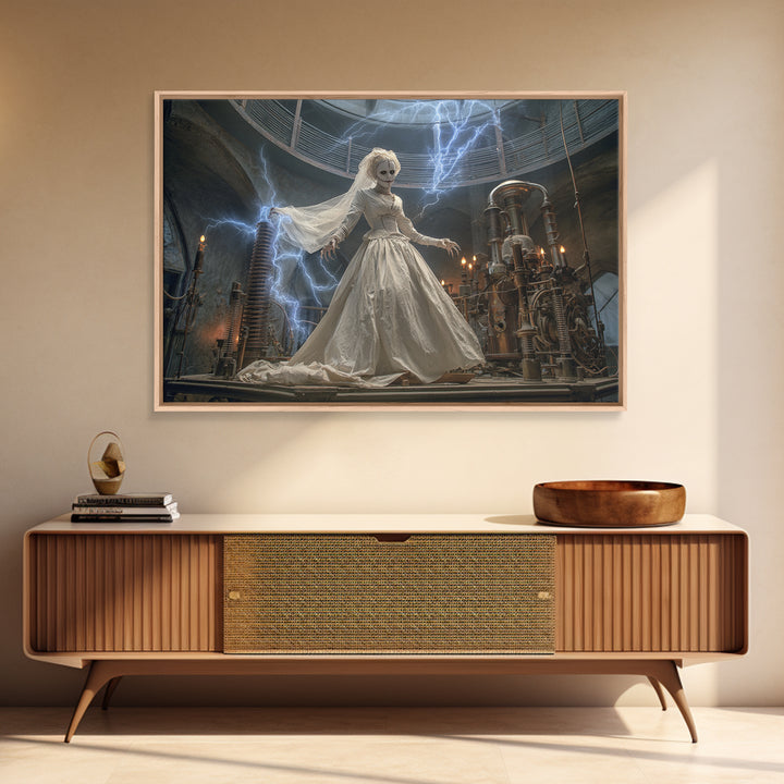 The Stitched Bride Of Thunder Hall, Landscape Wall Art, Haunted Gothic Art, Framed Canvas Print, Halloween Wall Decor, Gothic Home Decor