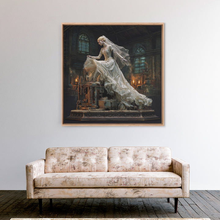 The Stitched Bride Of Thunder Hall, Square Wall Art, Macabre Wall Art, Framed Canvas Print, Halloween Wall Decor, Gothic Home Decor