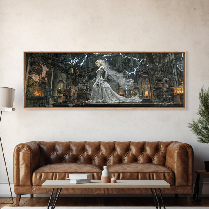 The Stitched Bride Of Thunder Hall, Extra Wide Wall Art, Haunted Gothic Art, Framed Canvas Print, Halloween Wall Decor, Gothic Home Decor