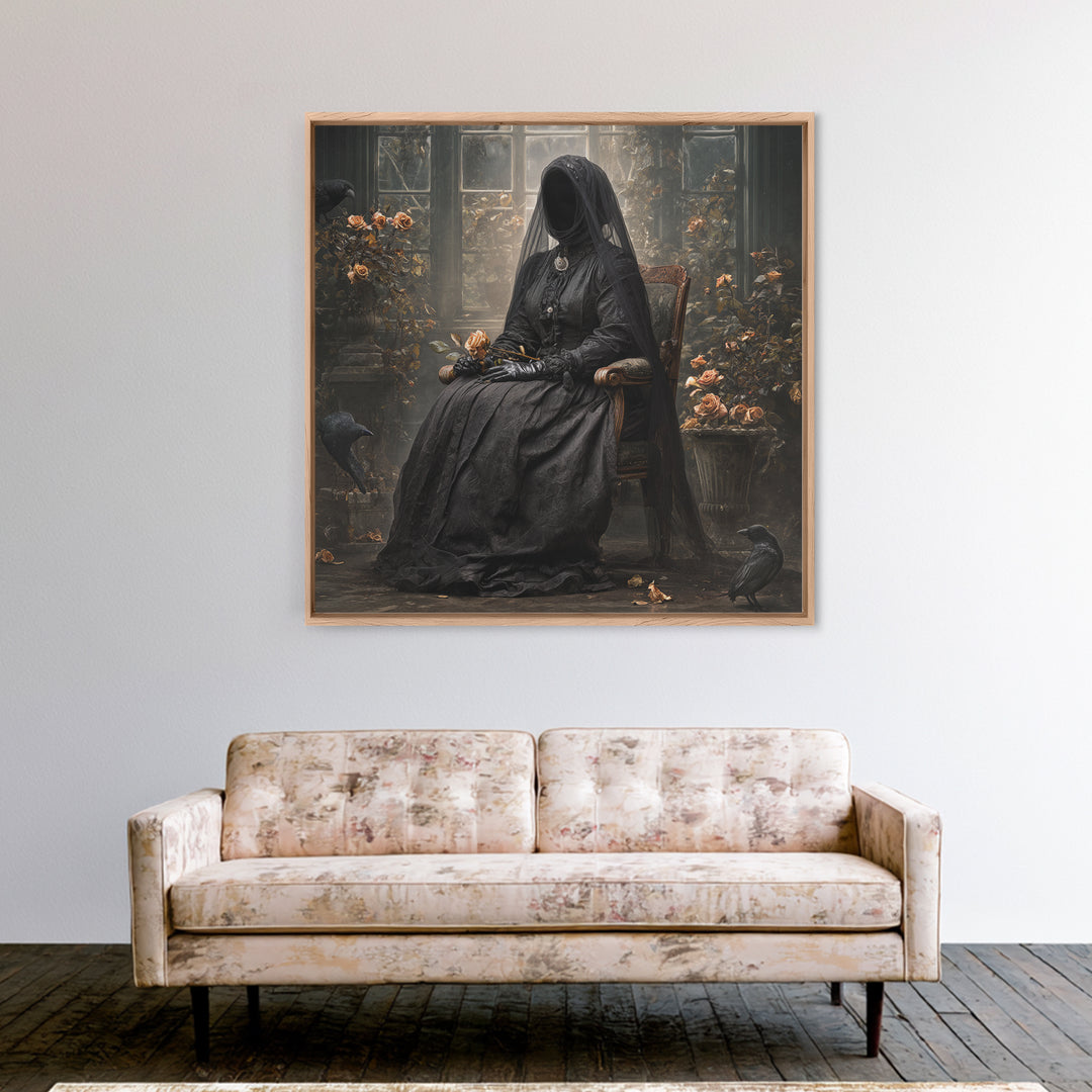 The Invisible Mourner Of Glass House, Square Wall Art, Dark Halloween Decor, Canvas Print, Halloween Wall Decor, Gothic Home Decor