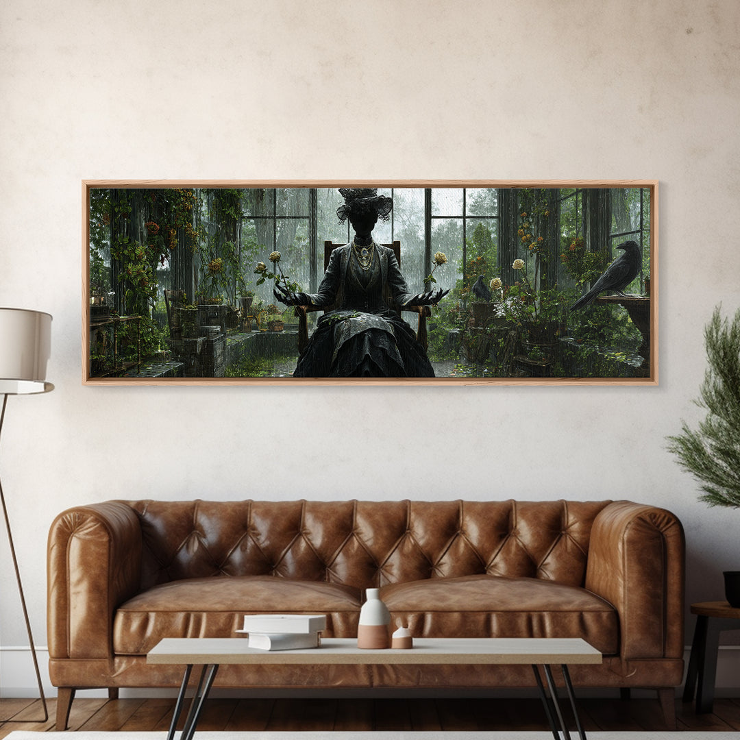 The Invisible Mourner Of Glass House, Extra Wide Wall Art, Spooky Home Decor, Canvas Print, Halloween Wall Decor, Gothic Home Decor