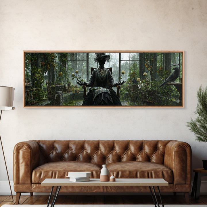 The Invisible Mourner Of Glass House, Extra Wide Wall Art, Spooky Home Decor, Canvas Print, Halloween Wall Decor, Gothic Home Decor