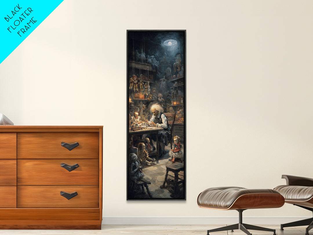 The Dollmaker Of Hollow Ward, Tall Narrow Wall Art, Dark Halloween Decor, Canvas Print, Halloween Wall Decor, Gothic Home Decor