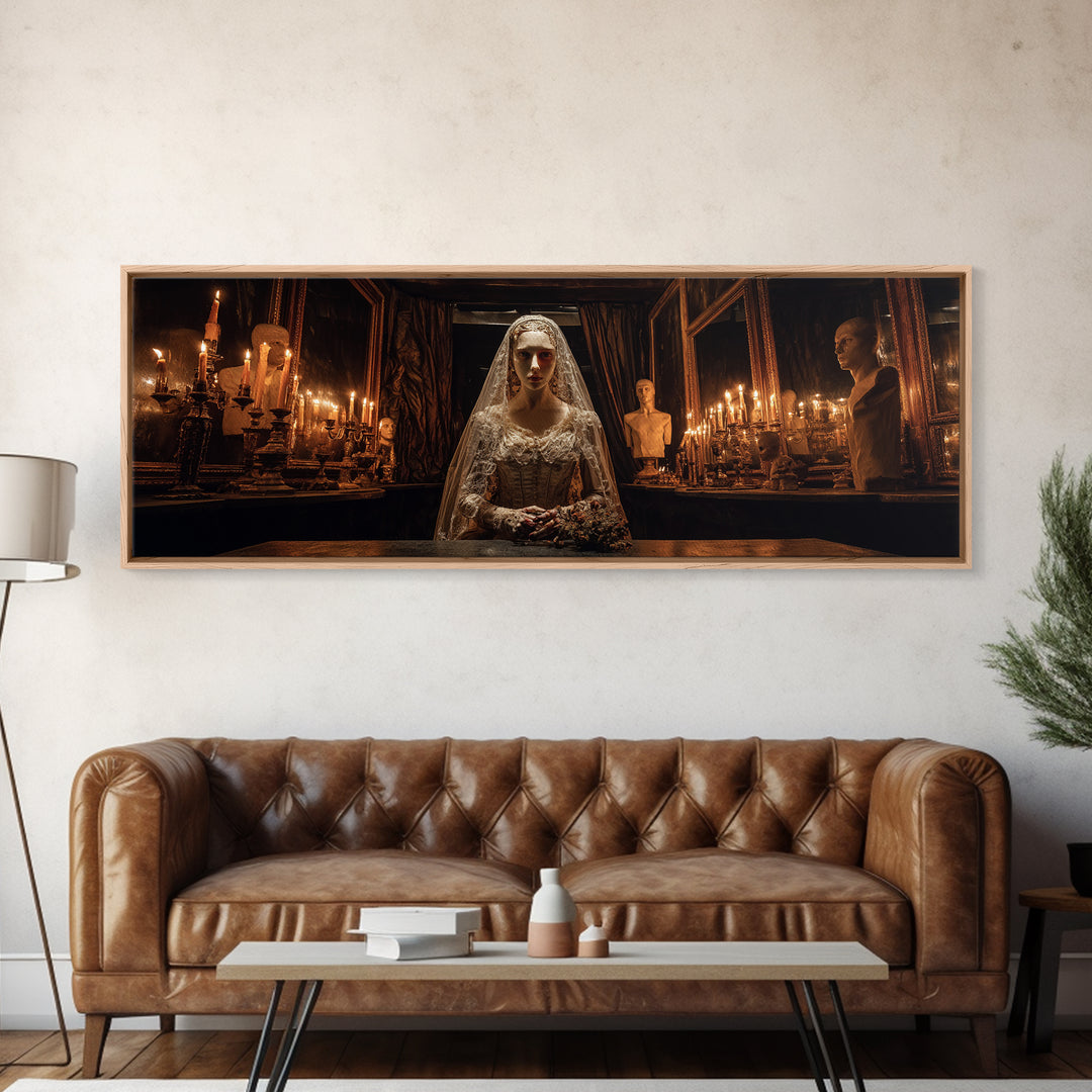 The Wax Bride Of Mourning Hall, Extra Wide Wall Art, Gothic Horror Wall Art, Framed Canvas Print, Halloween Wall Decor, Gothic Home Decor