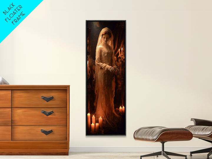 The Wax Bride Of Mourning Hall, Tall Narrow Wall Art, Macabre Wall Art, Framed Canvas Print, Halloween Wall Decor, Gothic Home Decor
