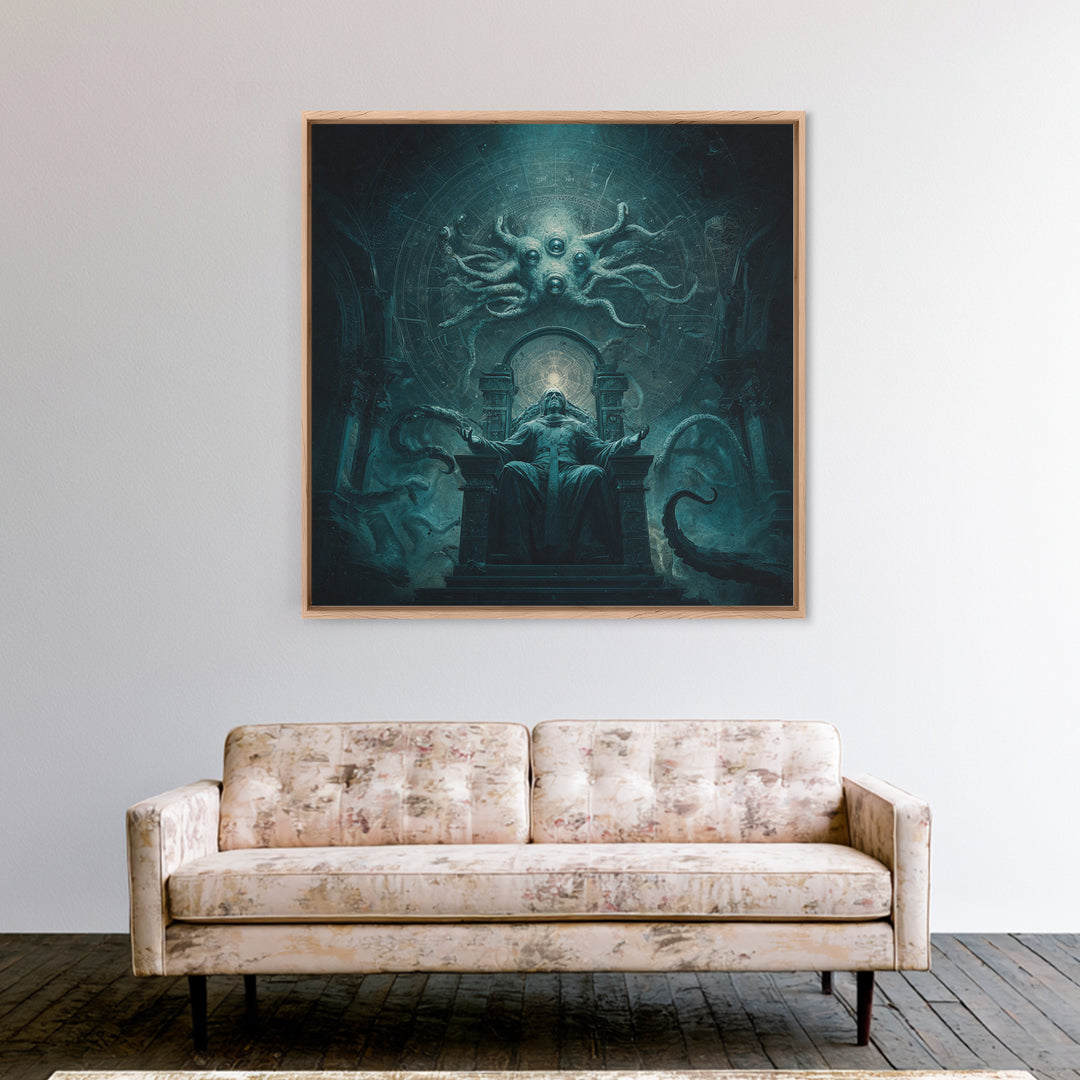 The Dreaming Priest Of The Outer Gate, Square Wall Art, Spooky Home Decor, Framed Canvas Print, Halloween Wall Decor, Gothic Home Decor