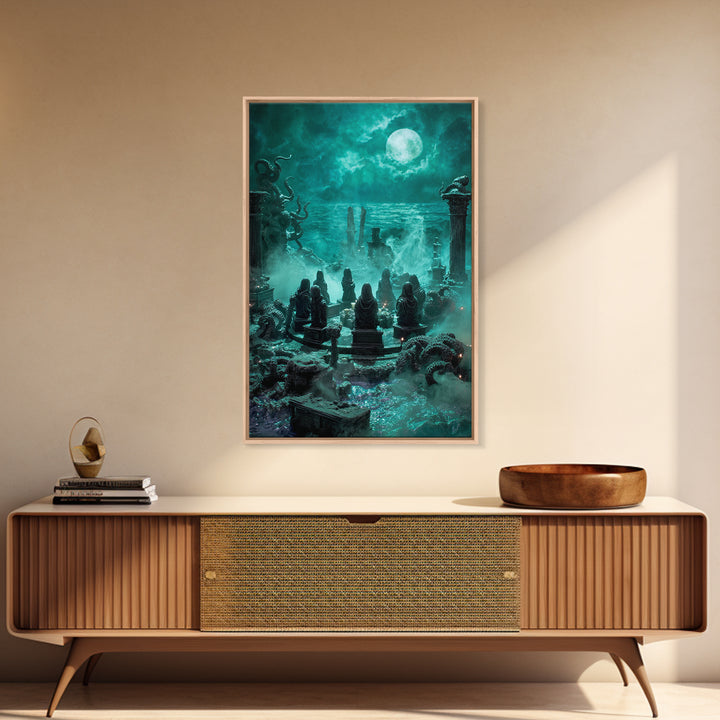 The Choir Of Deepwater Acolytes, Vertical Wall Art, Macabre Wall Art, Framed Canvas Print, Halloween Wall Decor, Gothic Home Decor