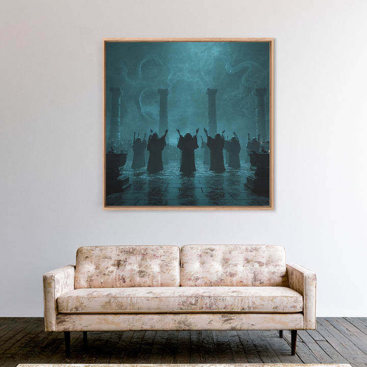 The Choir Of Deepwater Acolytes, Square Wall Art, Dark Fantasy Wall Art, Framed Canvas Print, Halloween Wall Decor, Gothic Home Decor