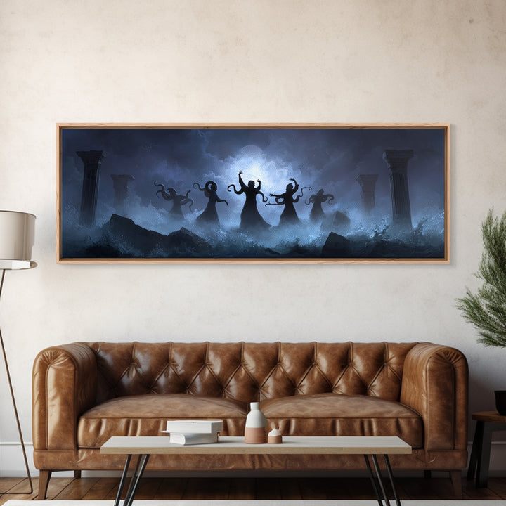 The Choir Of Deepwater Acolytes, Extra Wide Wall Art, Cosmic Horror Wall Art, Canvas Print, Halloween Wall Decor, Gothic Home Decor