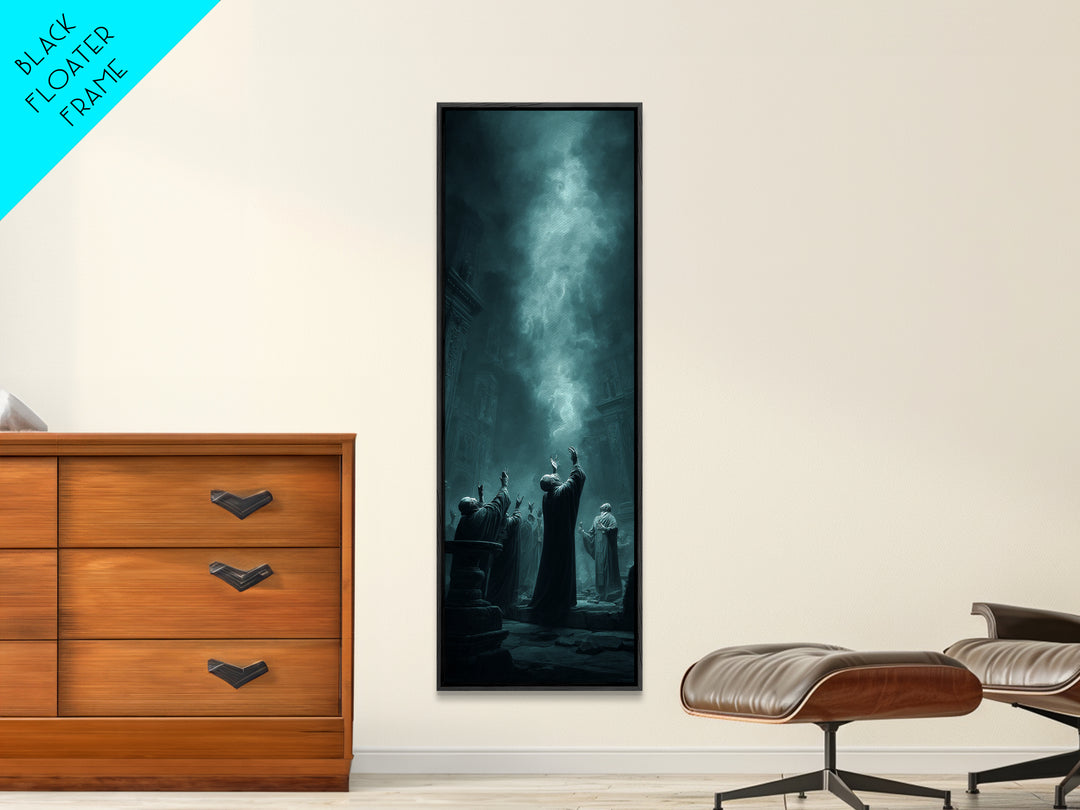 The Choir Of Deepwater Acolytes, Tall Narrow Wall Art, Lovecraftian Horror Art, Framed Canvas Print, Halloween Wall Decor, Gothic Home Decor