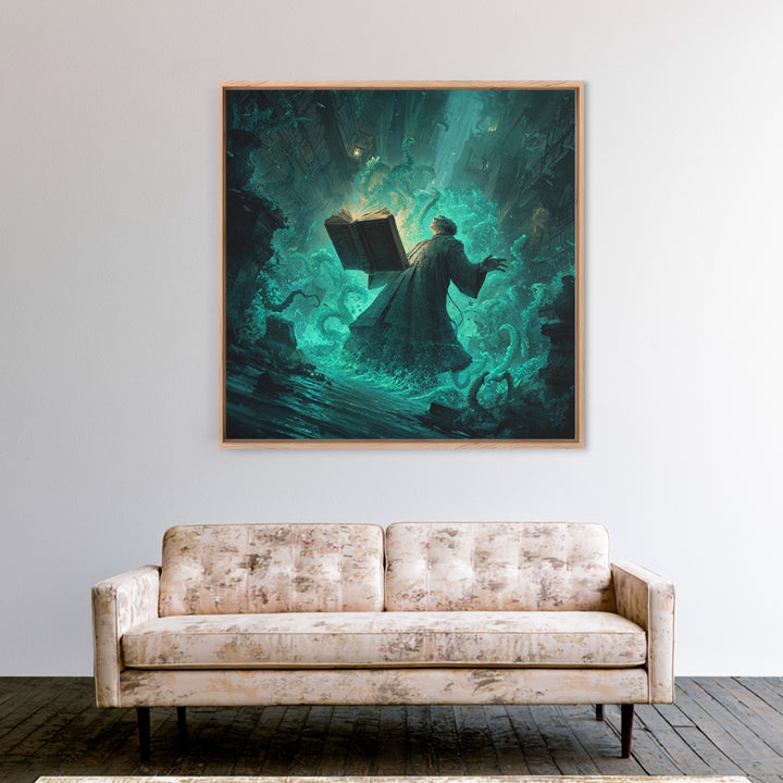 The Librarian Of Forbidden Tides, Square Wall Art, Gothic Horror Wall Art, Framed Canvas Print, Halloween Wall Decor, Gothic Home Decor