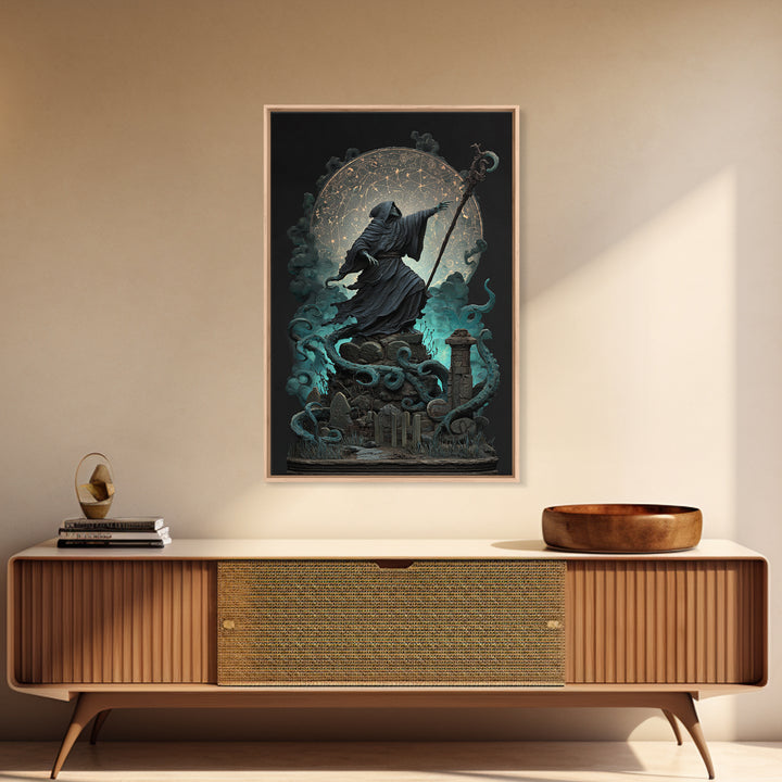 The Star-Seer Of Black Dunwich, Vertical Wall Art, Dark Halloween Decor, Framed Canvas Print, Halloween Wall Decor, Gothic Home Decor