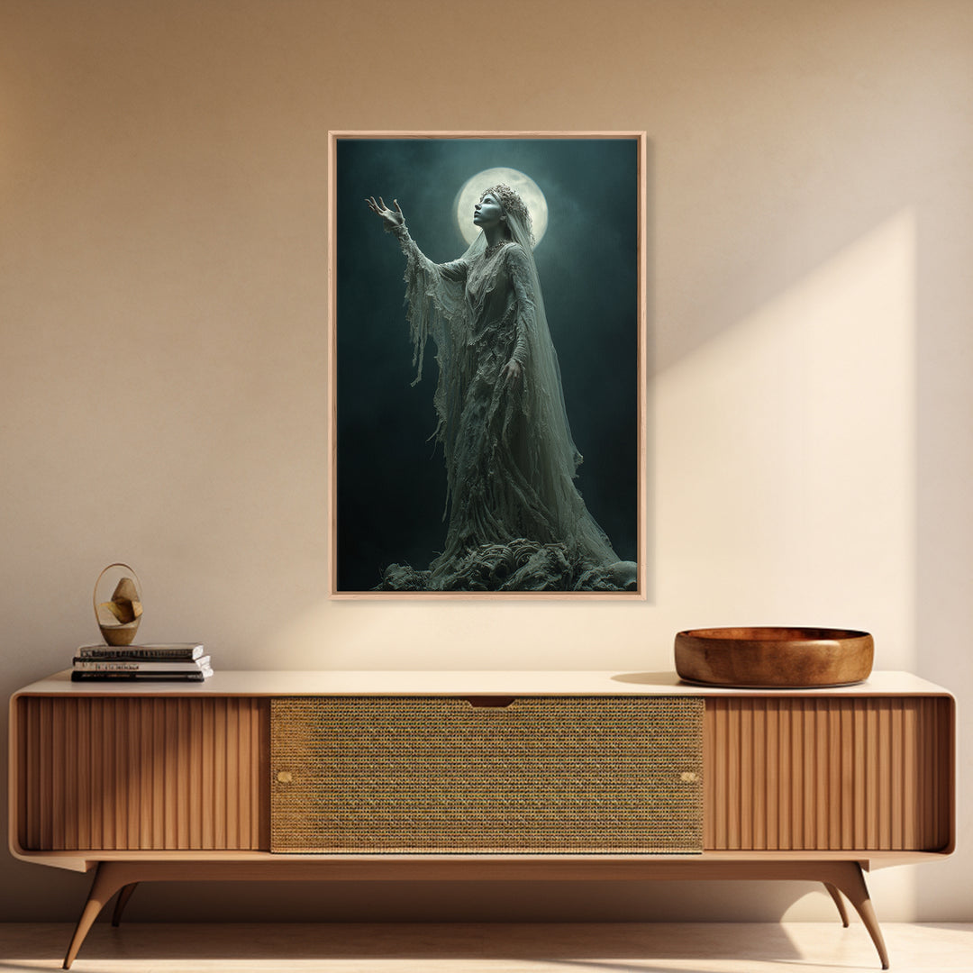 The Bride Of The Abyssal Moon, Vertical Wall Art, Dark Fantasy Wall Art, Canvas Print, Halloween Wall Decor, Gothic Home Decor
