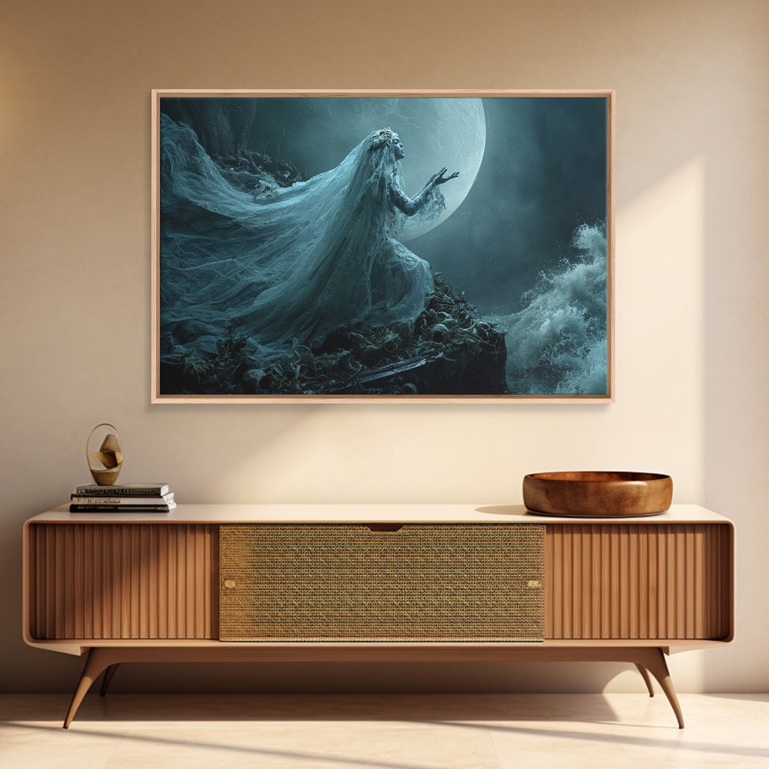 The Bride Of The Abyssal Moon, Landscape Wall Art, Lovecraftian Horror Art, Framed Canvas Print, Halloween Wall Decor, Gothic Home Decor