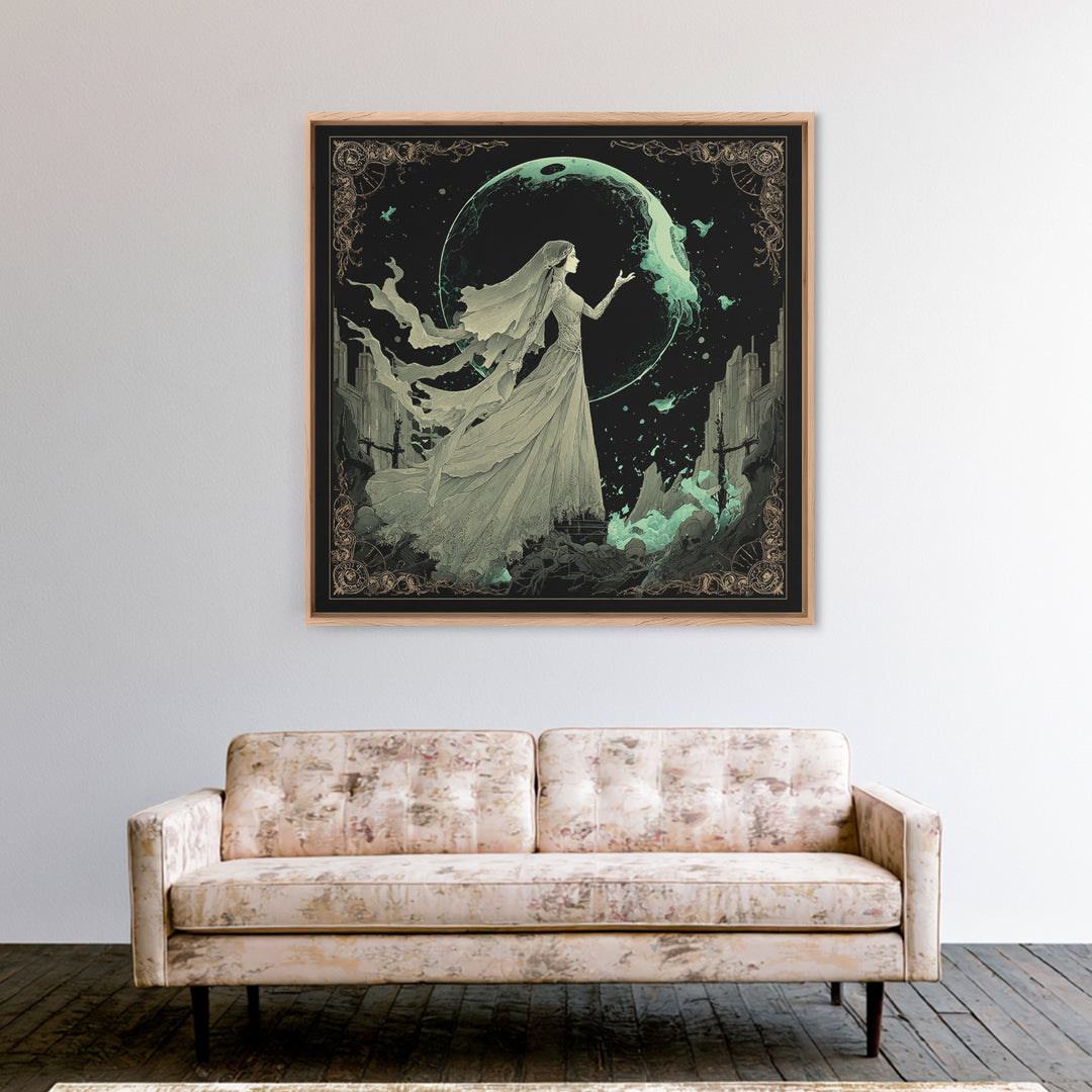The Bride Of The Abyssal Moon, Square Wall Art, Dark Fantasy Wall Art, Canvas Print, Halloween Wall Decor, Gothic Home Decor