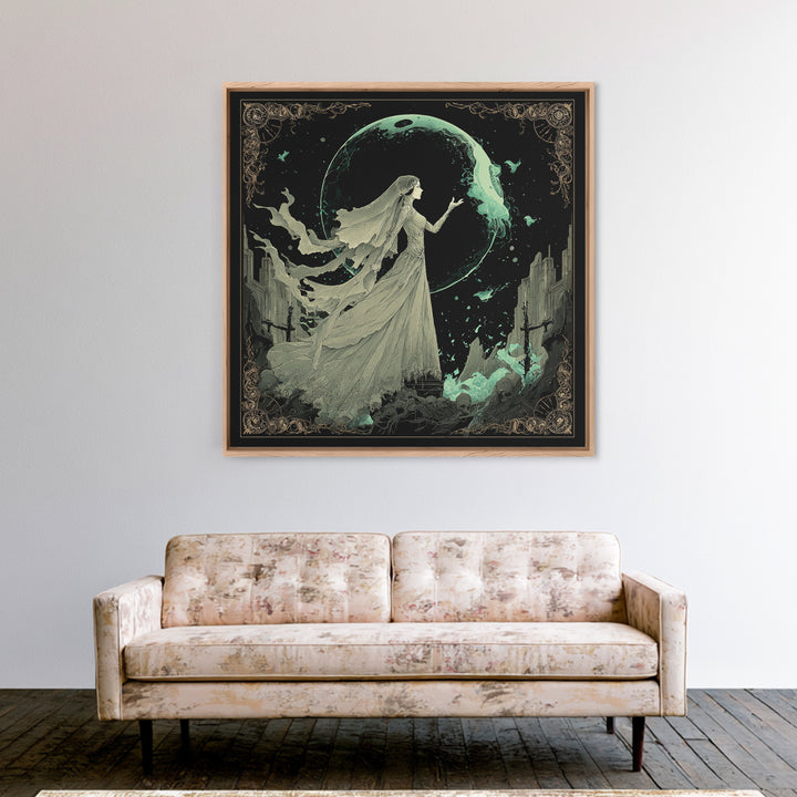 The Bride Of The Abyssal Moon, Square Wall Art, Dark Fantasy Wall Art, Canvas Print, Halloween Wall Decor, Gothic Home Decor