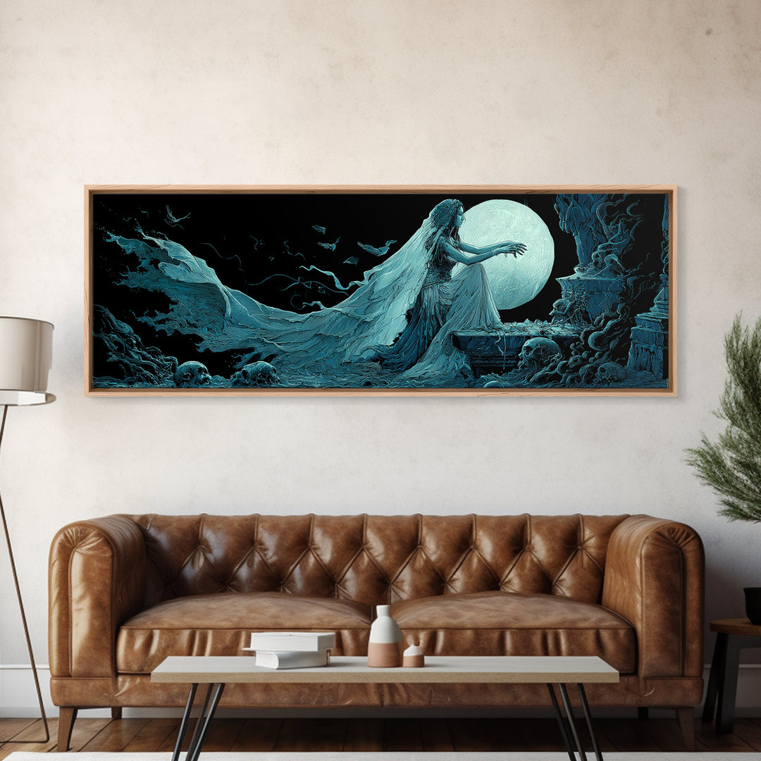 The Bride Of The Abyssal Moon, Extra Wide Wall Art, Cosmic Horror Wall Art, Canvas Print, Halloween Wall Decor, Gothic Home Decor