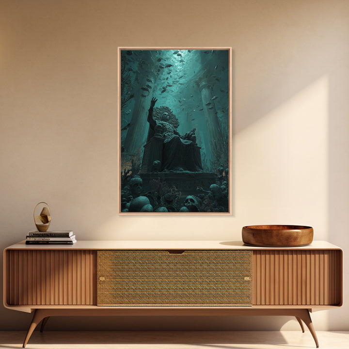 The Watcher In The Coral Throne, Vertical Wall Art, Cosmic Horror Wall Art, Framed Canvas Print, Halloween Wall Decor, Gothic Home Decor
