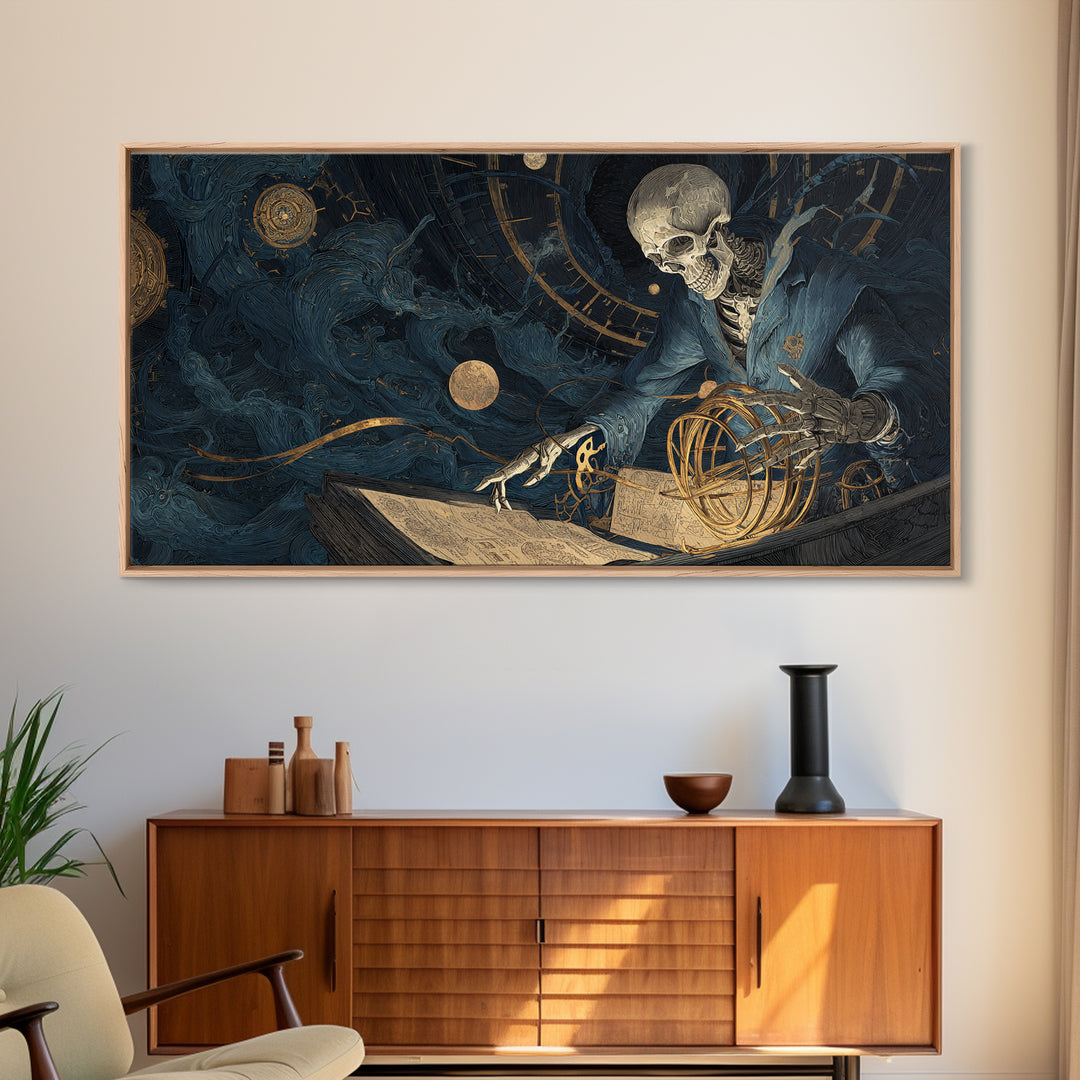 The Astronomer Of The Hollow Sky, Wide Panoramic Art, Haunted Gothic Art, Framed Canvas Print, Halloween Wall Decor, Gothic Home Decor