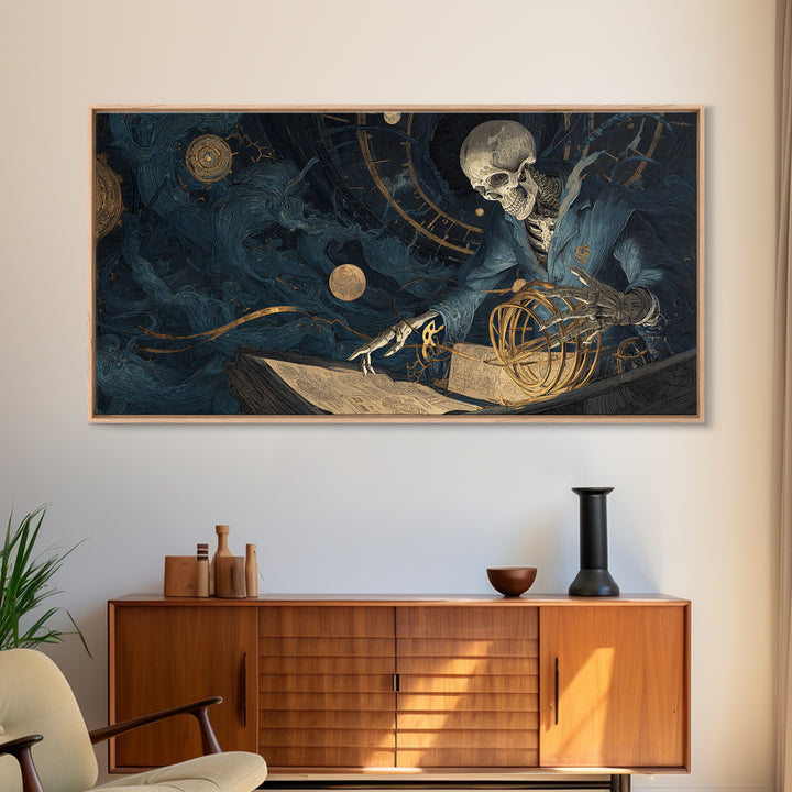 The Astronomer Of The Hollow Sky, Wide Panoramic Art, Haunted Gothic Art, Framed Canvas Print, Halloween Wall Decor, Gothic Home Decor