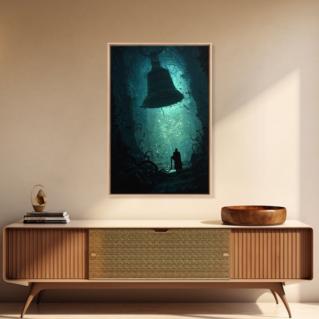 The Bellringer Of The Sunken Cathedral, Vertical Wall Art, Lovecraftian Horror Art, Framed Canvas Print, Halloween Wall Decor