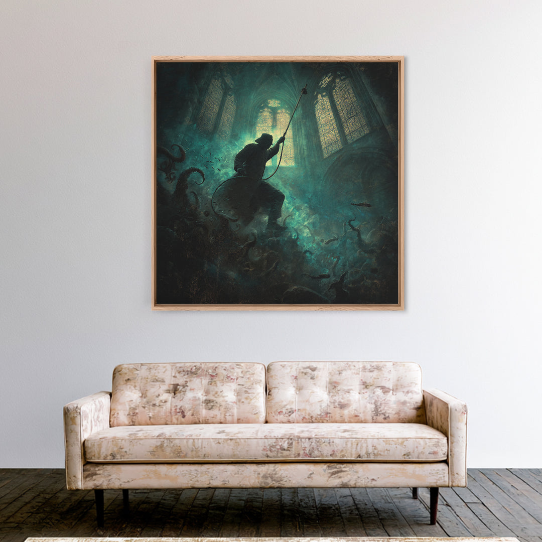 The Bellringer Of The Sunken Cathedral, Square Wall Art, Spooky Home Decor, Framed Canvas Print, Halloween Wall Decor, Gothic Home Decor