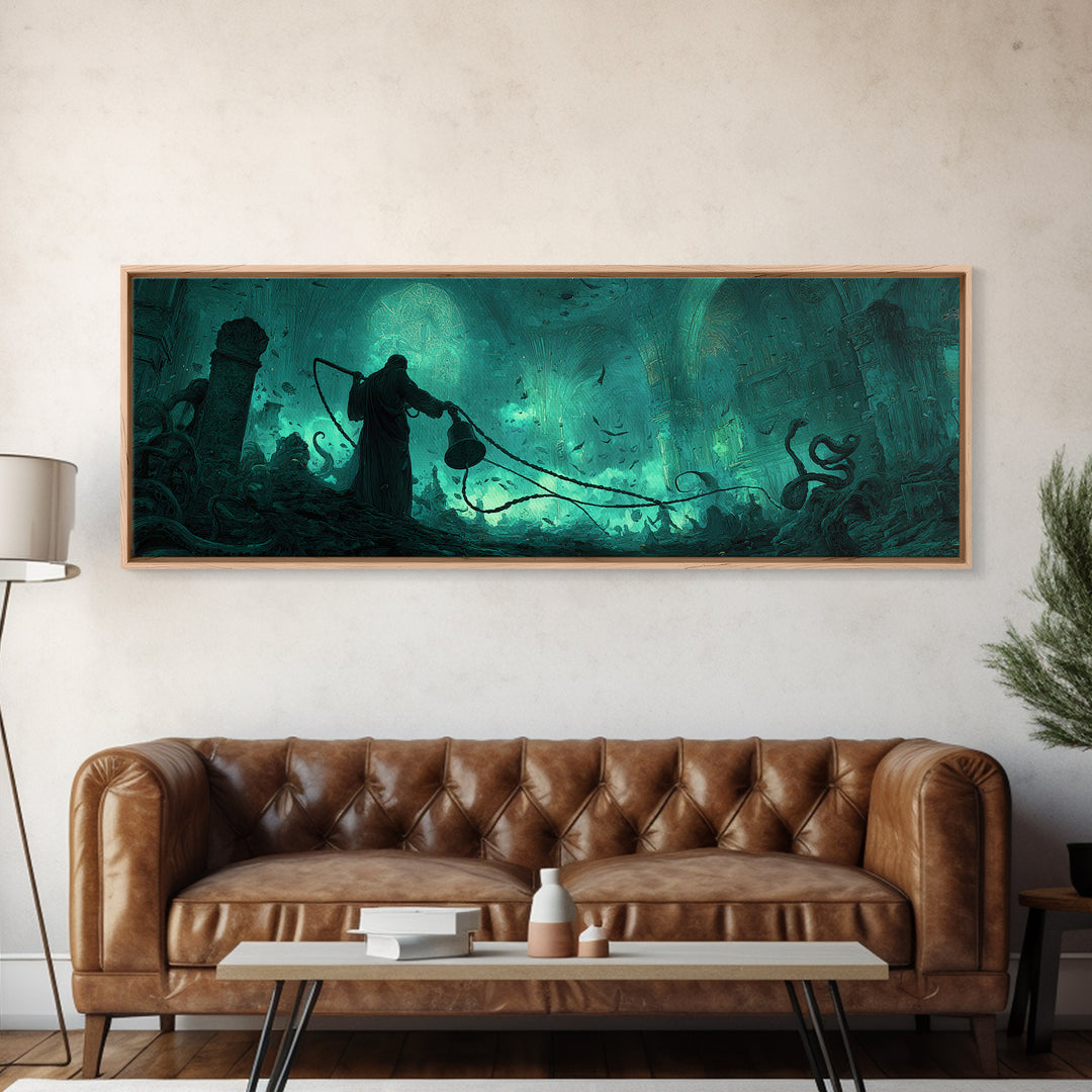 The Bellringer Of The Sunken Cathedral, Extra Wide Wall Art, Haunted Gothic Art, Framed Canvas Print, Halloween Wall Decor, Horror Wall Art