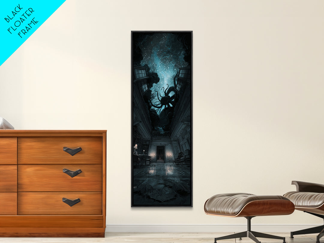 The Crawler Beneath The Floor Of Stars, Tall Narrow Wall Art, Spooky Home Decor, Framed Canvas Print, Halloween Wall Decor