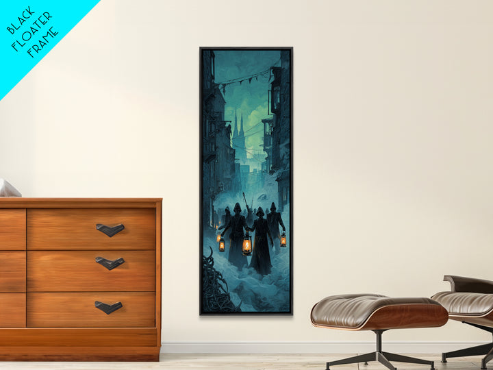 The Innsmouth Lantern Procession, Tall Narrow Wall Art, Gothic Horror Wall Art, Canvas Print, Halloween Wall Decor, Gothic Home Decor