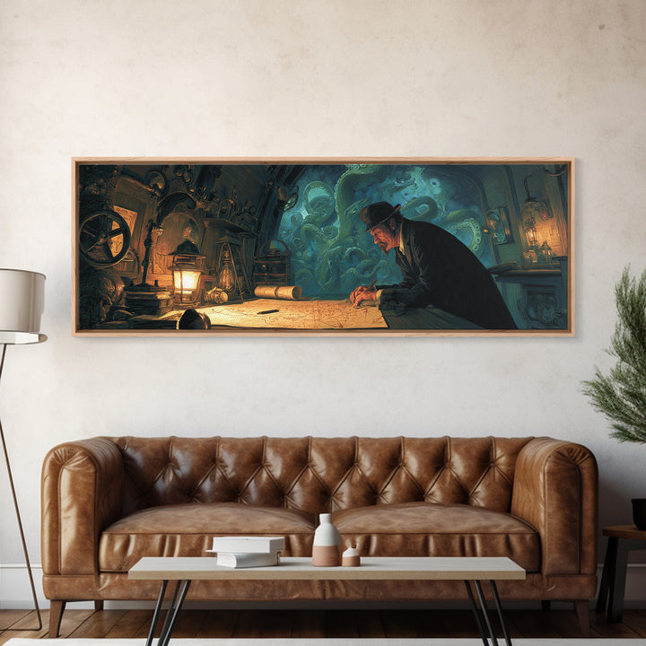 The Mapmaker Of Impossible Shores, Extra Wide Wall Art, Macabre Wall Art, Canvas Print, Halloween Wall Decor, Gothic Home Decor