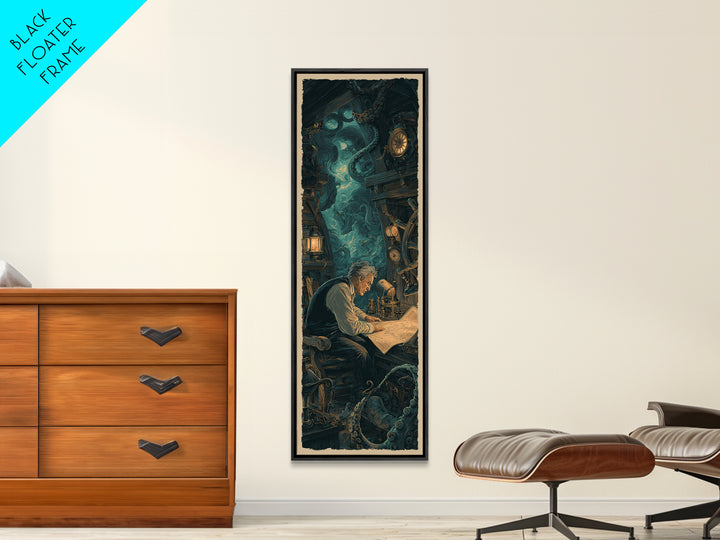 The Mapmaker Of Impossible Shores, Tall Narrow Wall Art, Spooky Home Decor, Canvas Print, Halloween Wall Decor, Gothic Home Decor