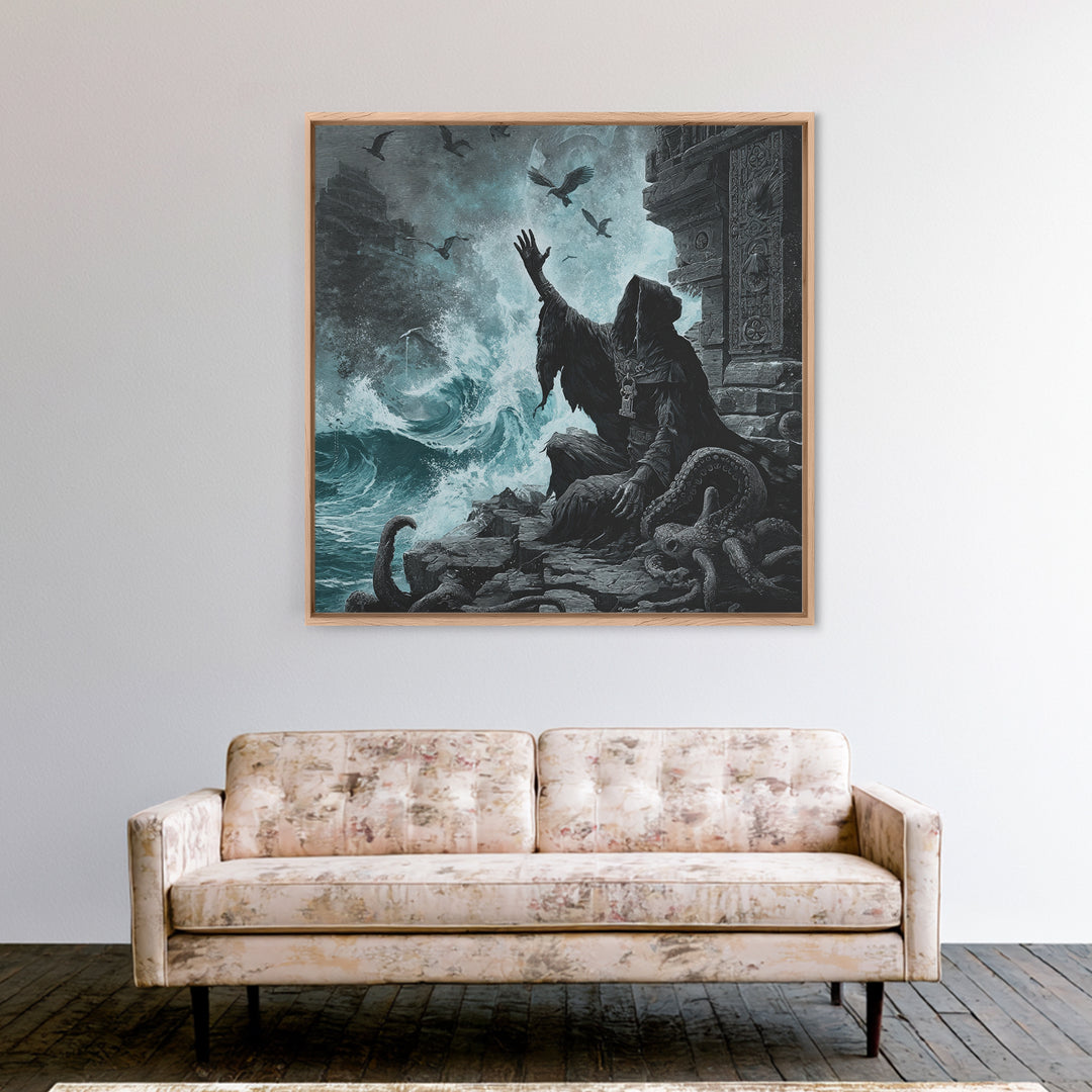 The Keeper Of The Black Reef Key, Square Wall Art, Spooky Home Decor, Framed Canvas Print, Halloween Wall Decor, Gothic Home Decor