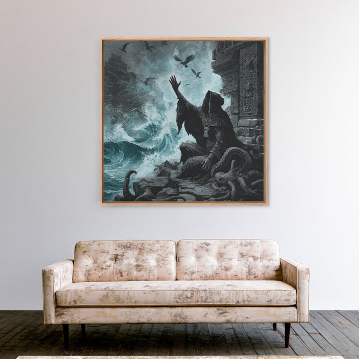 The Keeper Of The Black Reef Key, Square Wall Art, Spooky Home Decor, Framed Canvas Print, Halloween Wall Decor, Gothic Home Decor