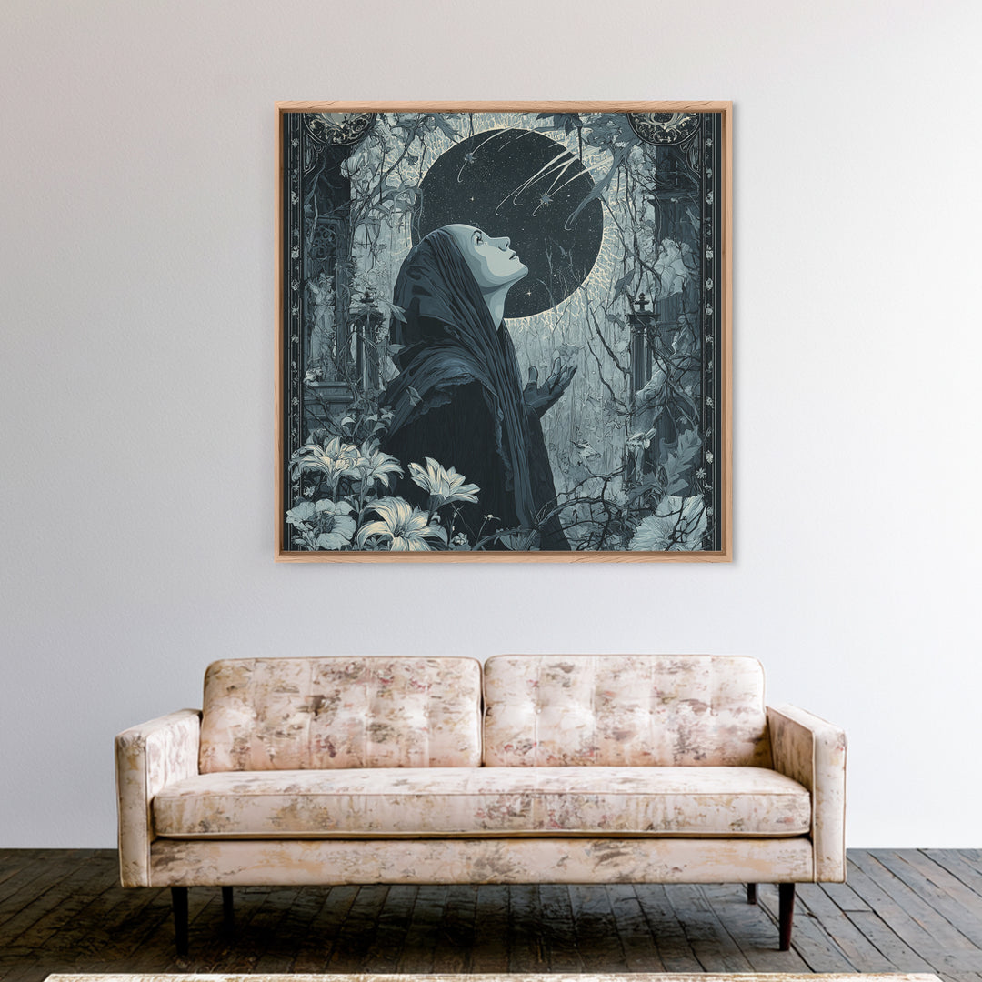 The Widow Of The Whispering Comet, Square Wall Art, Haunted Gothic Art, Canvas Print, Halloween Wall Decor, Gothic Home Decor