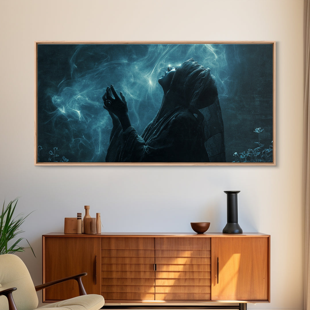 The Widow Of The Whispering Comet, Wide Panoramic Art, Spooky Home Decor, Canvas Print, Halloween Wall Decor, Gothic Home Decor