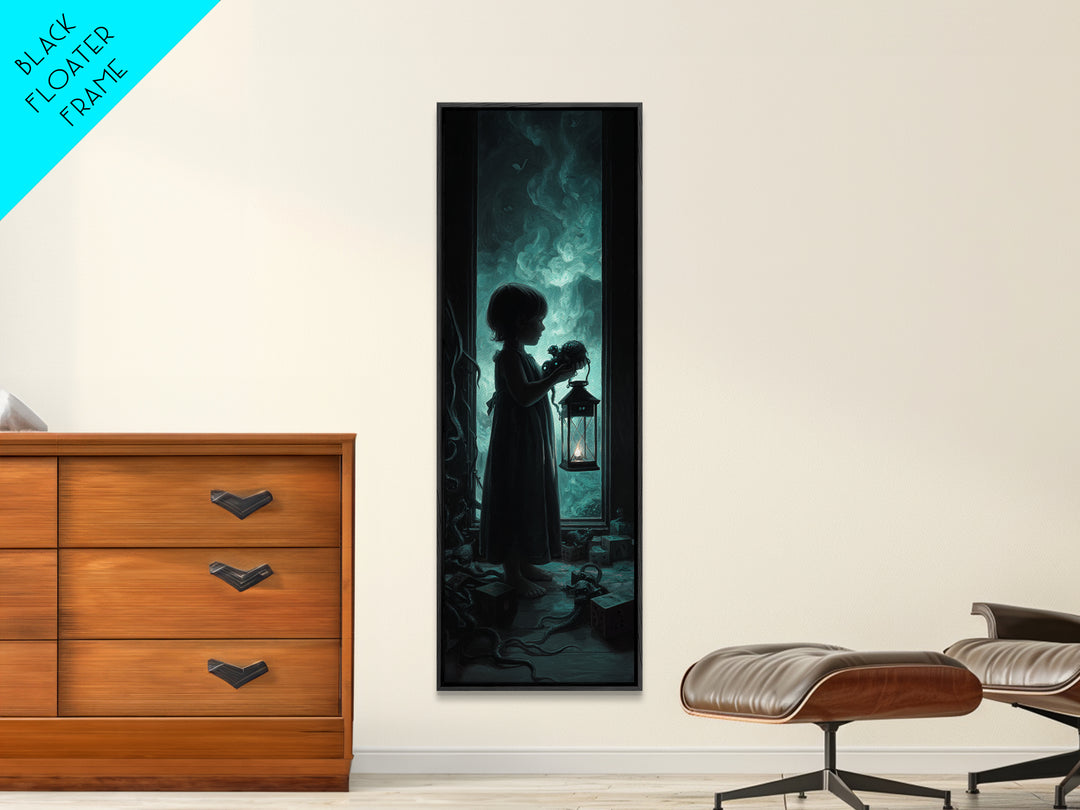 The Child Who Caught A Moon-Spawn, Tall Narrow Wall Art, Dark Halloween Decor, Framed Canvas Print, Halloween Wall Decor, Gothic Home Decor
