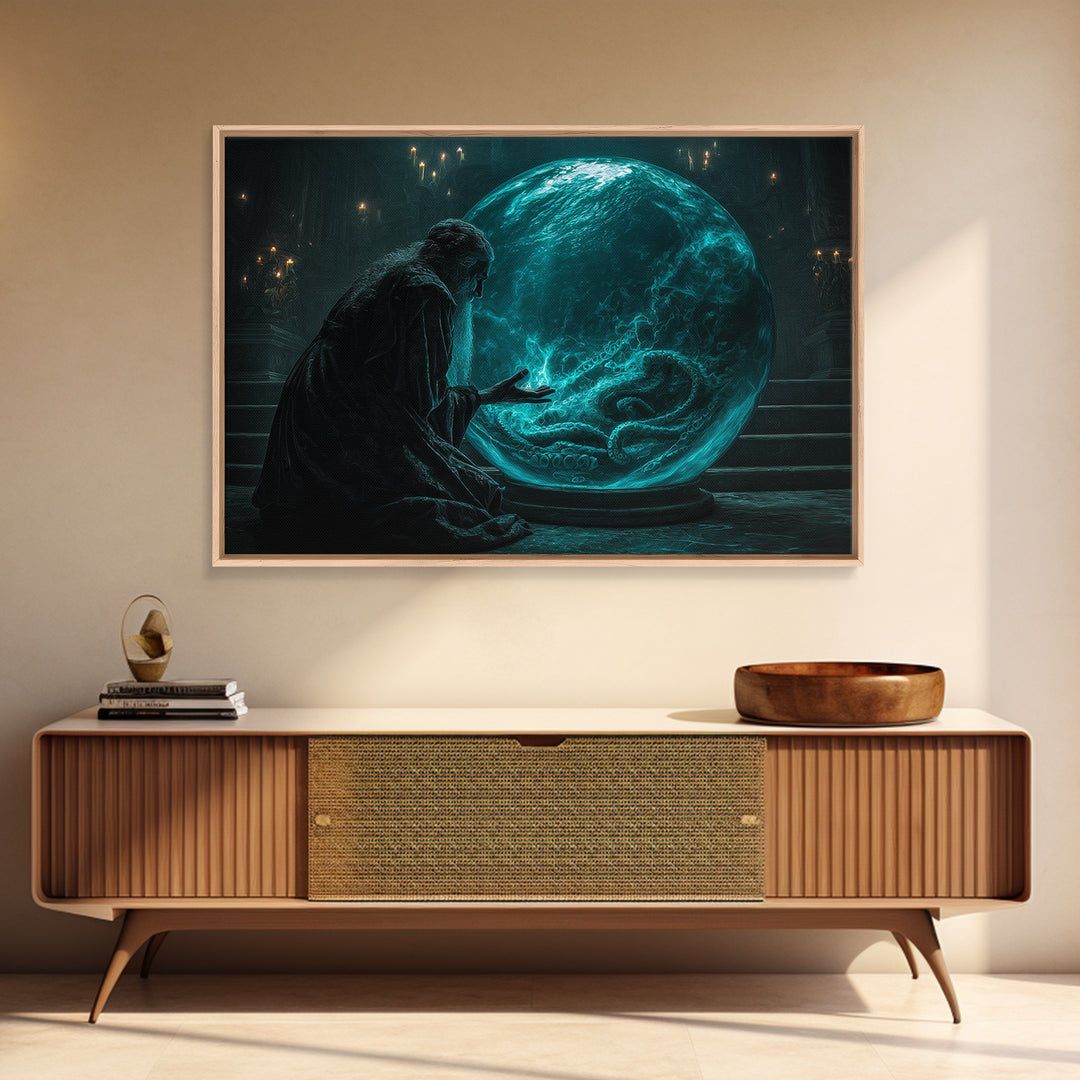 The Oracle Of The Glass Depths, Landscape Wall Art, Cosmic Horror Wall Art, Framed Canvas Print, Halloween Wall Decor, Gothic Home Decor