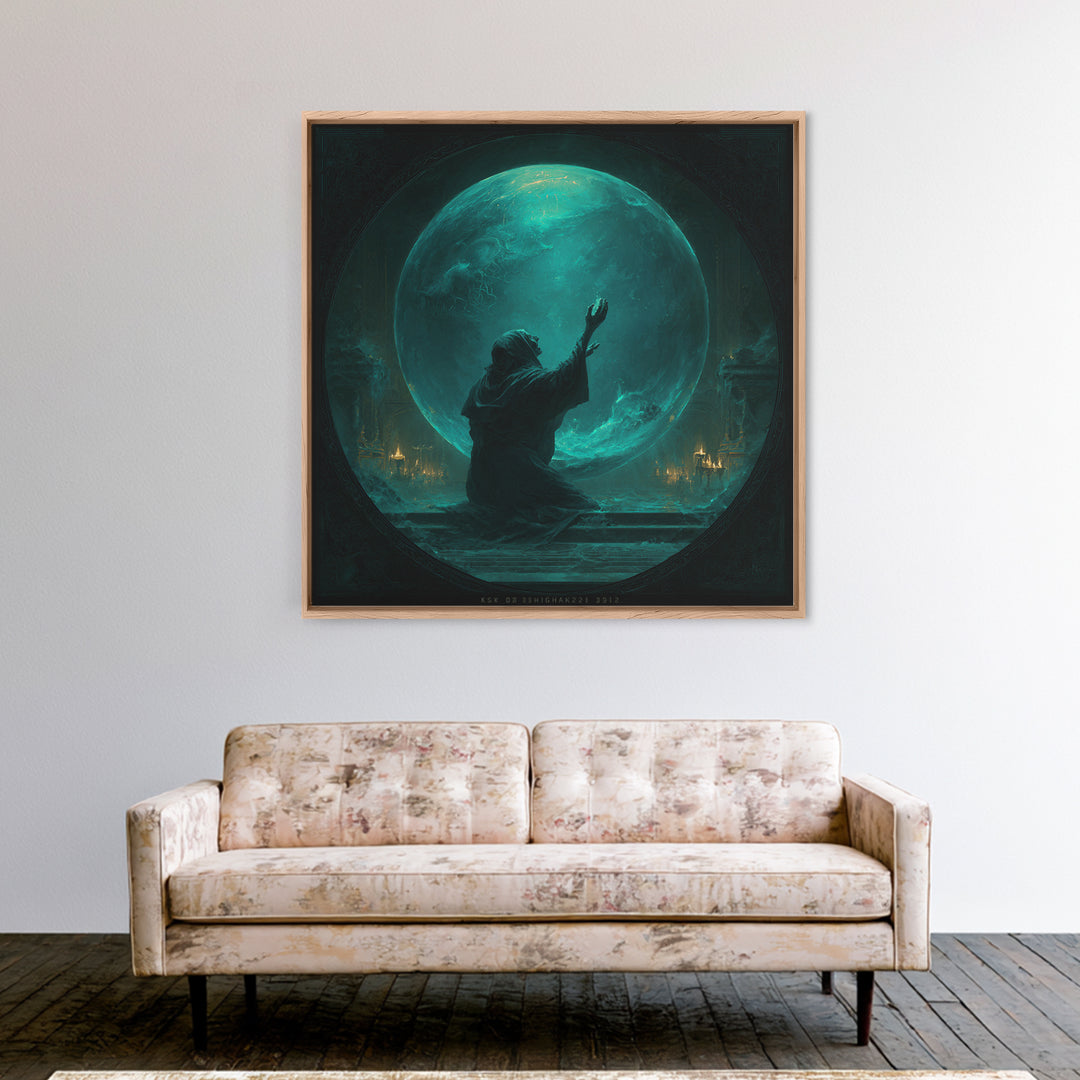 The Oracle Of The Glass Depths, Square Wall Art, Lovecraftian Horror Art, Framed Canvas Print, Halloween Wall Decor, Gothic Home Decor