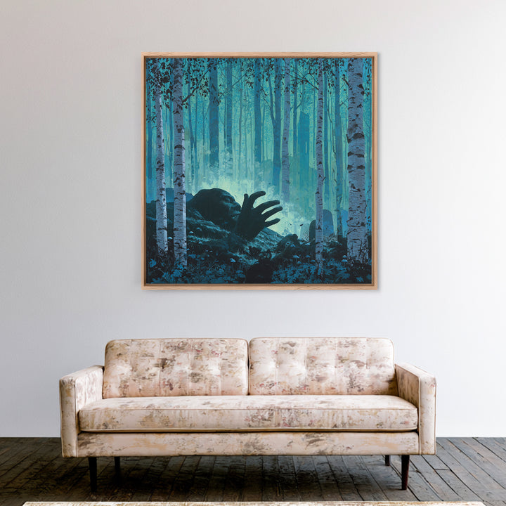 The Sleeper In The Birch Grove, Square Wall Art, Gothic Horror Wall Art, Framed Canvas Print, Halloween Wall Decor, Gothic Home Decor