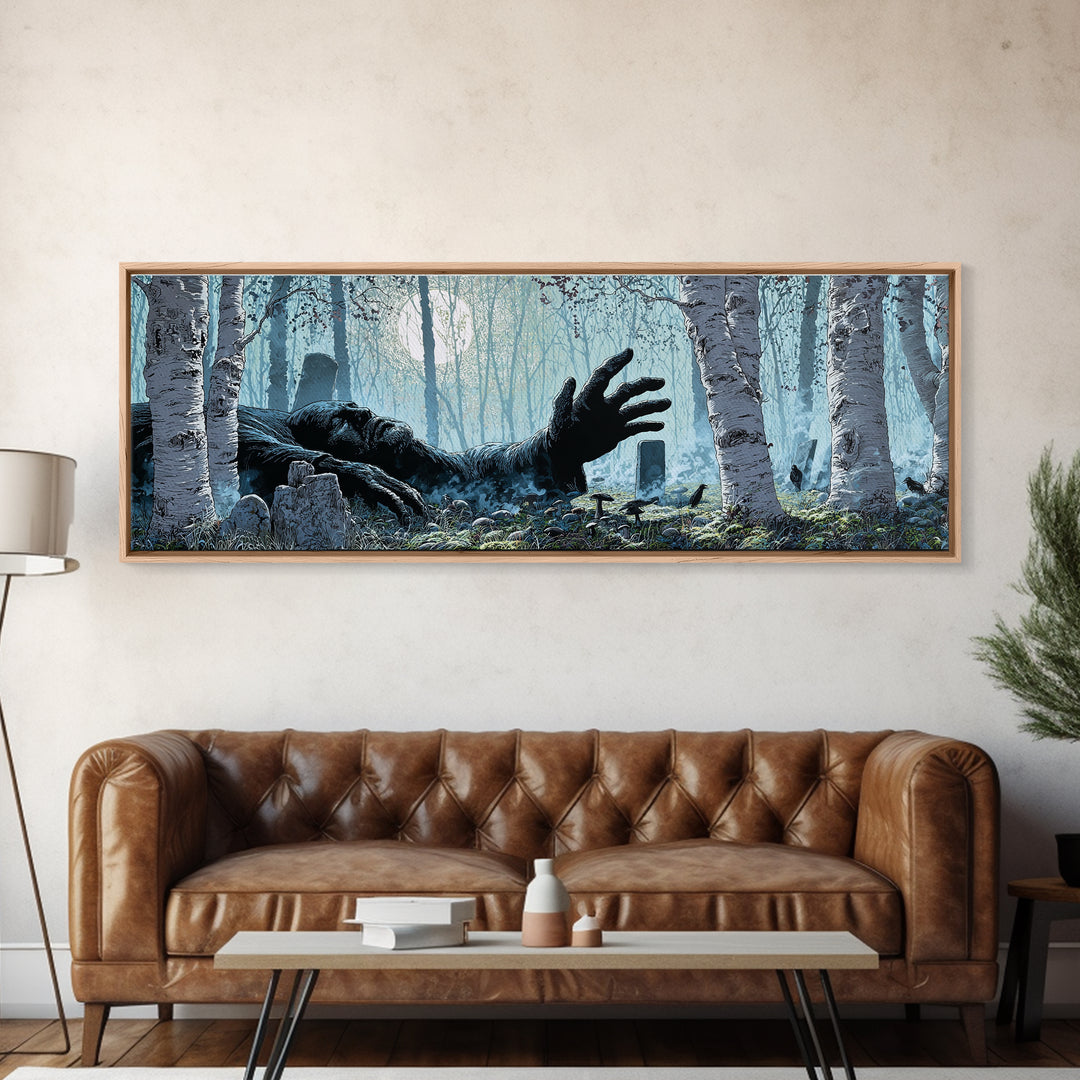 The Sleeper In The Birch Grove, Extra Wide Wall Art, Macabre Wall Art, Canvas Print, Halloween Wall Decor, Gothic Home Decor