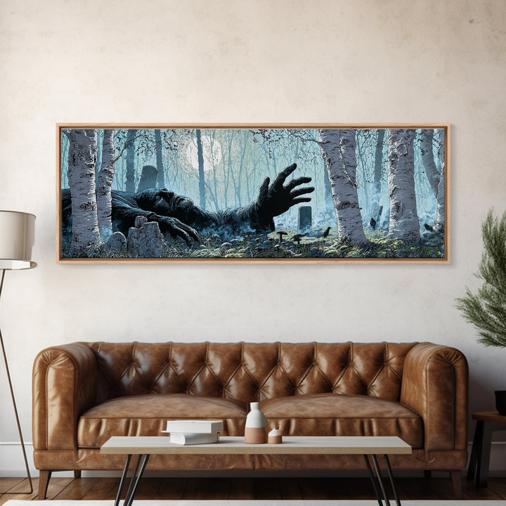 The Sleeper In The Birch Grove, Extra Wide Wall Art, Macabre Wall Art, Canvas Print, Halloween Wall Decor, Gothic Home Decor