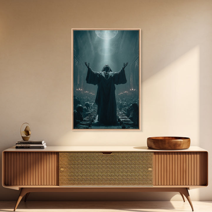 The Feast Of The Pale Cult, Vertical Wall Art, Haunted Gothic Art, Framed Canvas Print, Halloween Wall Decor, Gothic Home Decor